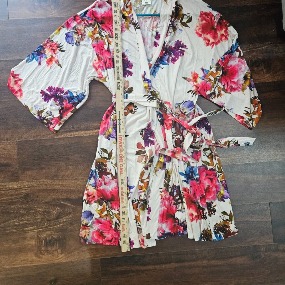 Soma Short Robe Size S/M Grandiose Blooms Allover Pink Floral Belted - Picture 4 of 6